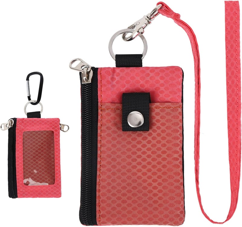 MASAPHIL MASAPHlL Small Lanyard Wallet for Women/Men with RFID Blocking ID Badge Holder, Minimalist Nylon Zipper Pouch, Travel Neck Wallet with Keychain, ID Window for Card,Coin,Cash (Deep red+Rose) - Image 1